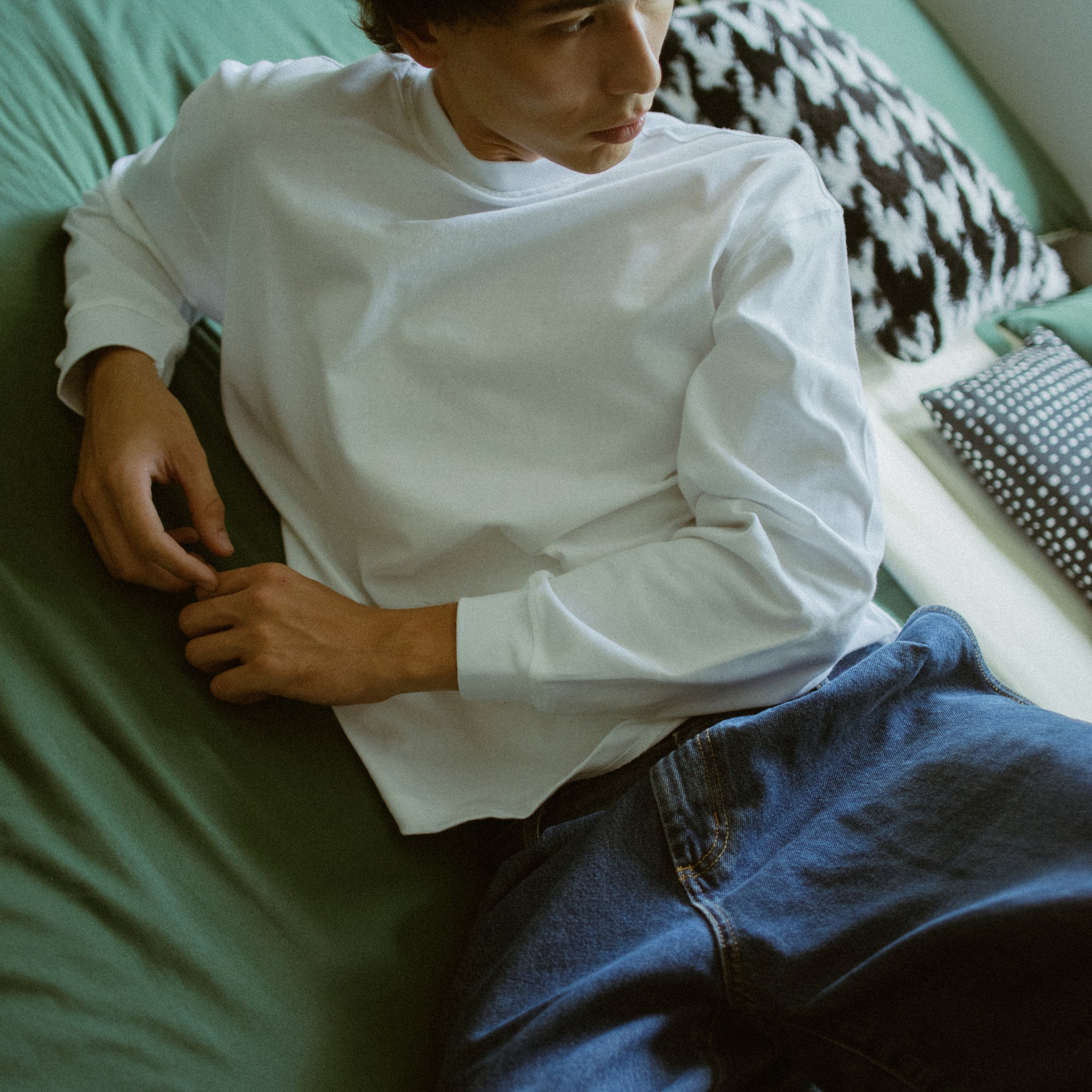 Cropped Boxy Long Sleeve Tee - White
